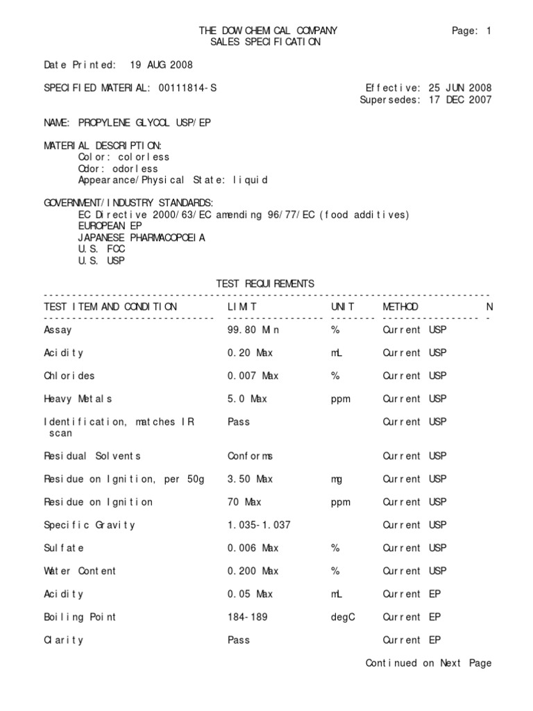 Propylene Glycol UspEp PDF Lead Shelf Life