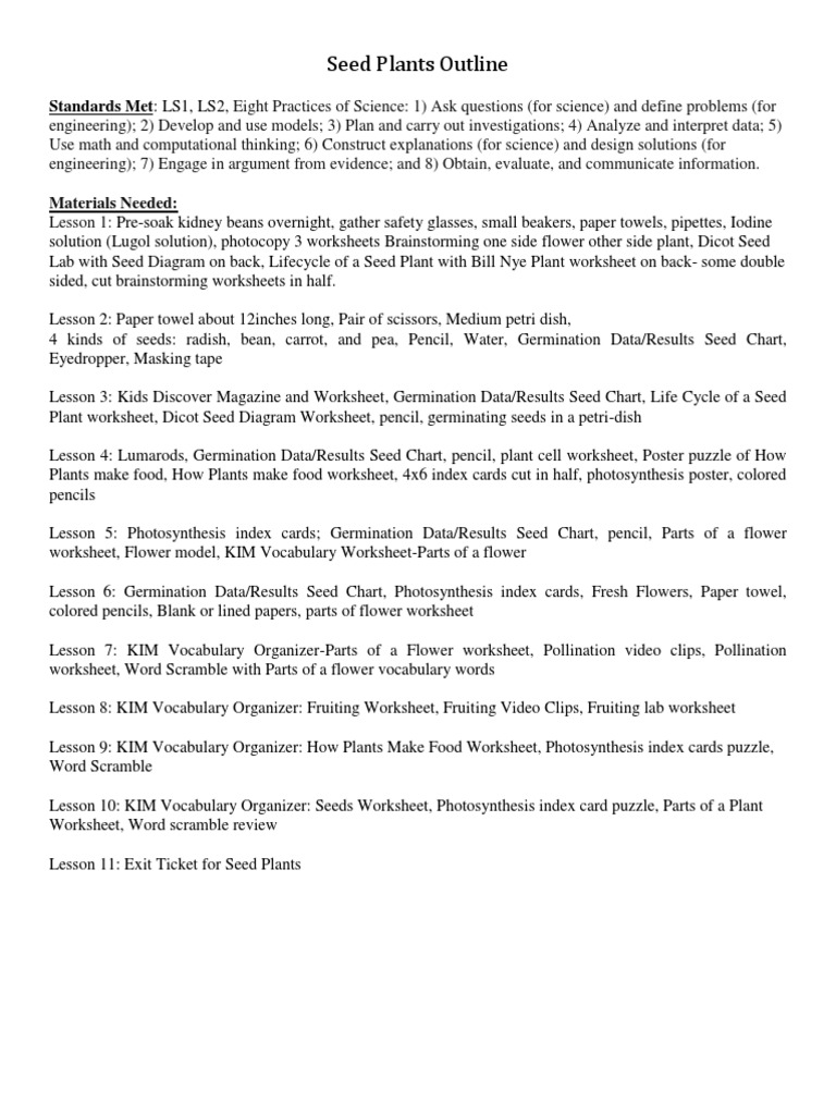 Worksheets Bill Nye Plants Worksheet seed plant unit outline flowers pollen