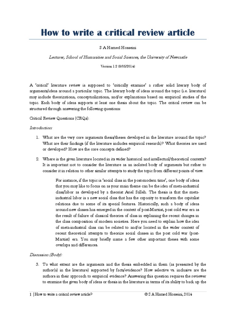 Writing a Critical Literature Review | PDF | Thesis | Literature Review