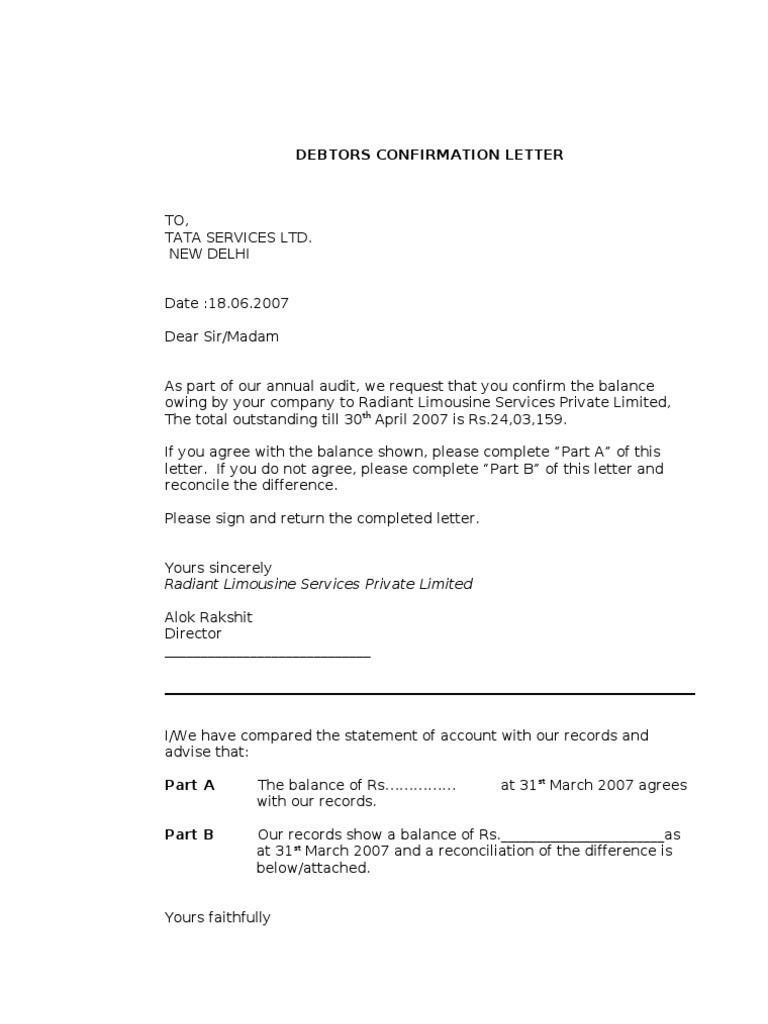 reconciliation letter request Debtors Conf. Letter