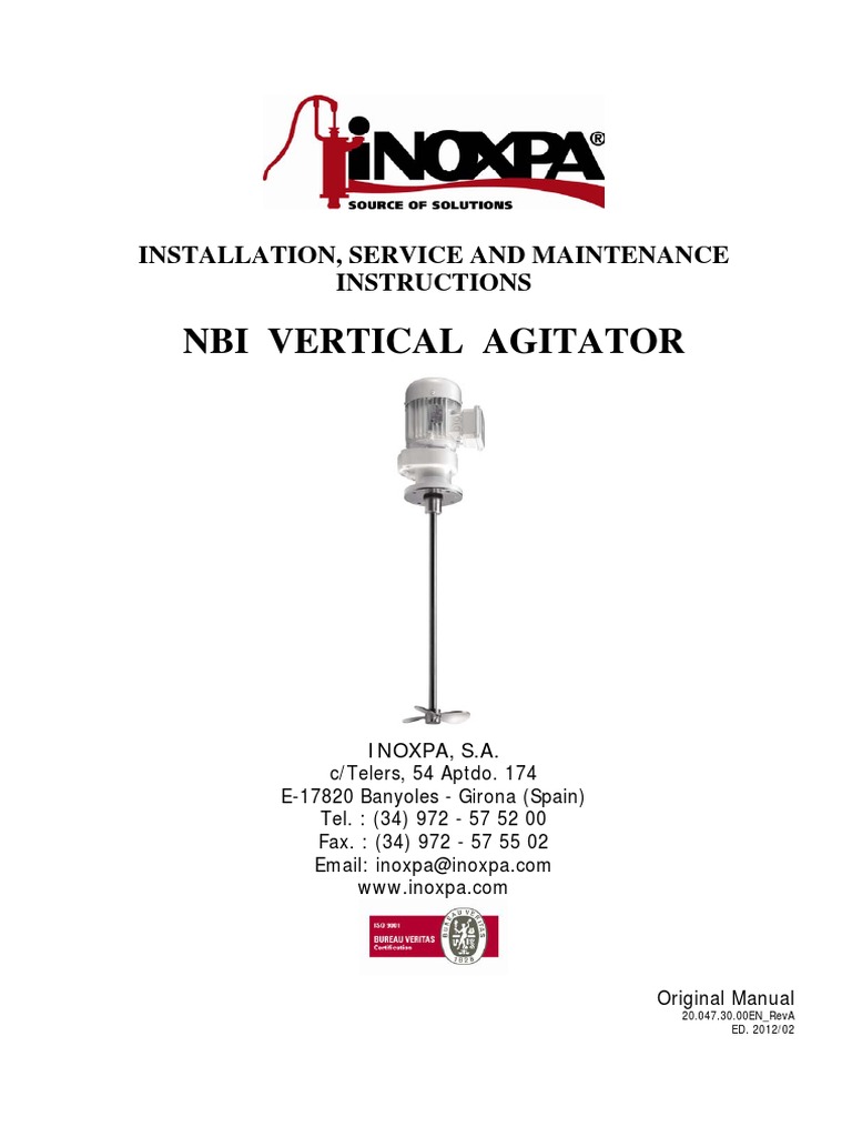 Nbi Vertical Agitator: Installation, Service and Maintenance ...