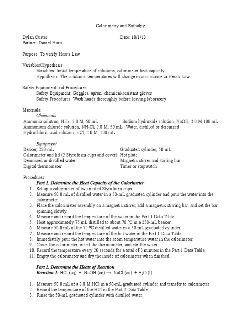 Calorimetry lab report coursehero picture