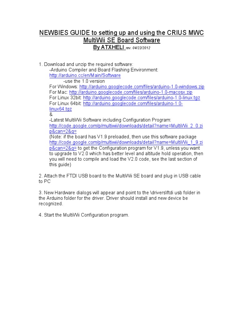 MultiWii SE Setup Guide for Beginners | PDF | Flight Dynamics (Fixed ...