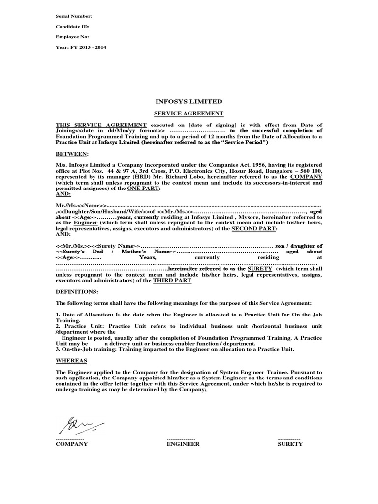 INFOSYS 3T Service Agreement | PDF | Government | Business