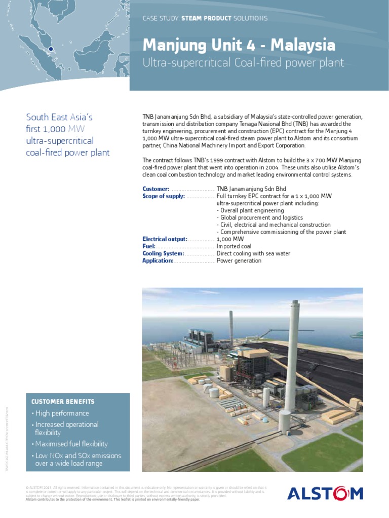 Manjung 4 Malaysia Ultra Supercritical Coal Plant | PDF | Fossil Fuel Power  Station | Power Station