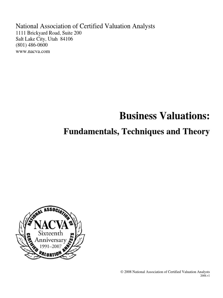 Business Valuations: Fundamentals, Techniques and Theory. | PDF