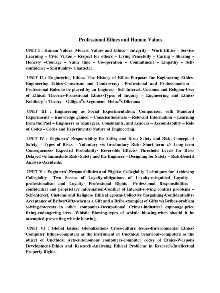 Professional Ethics and Human Values | PDF | Value (Personal And ...