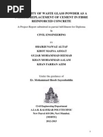 Download SUITABILITY OF WASTE GLASS POWDER AS A PARTIAL REPLACEMENT OF CEMENT IN FIBRE REINFORCED CONCRETE by Nawaz Shaikh SN211154129 doc pdf