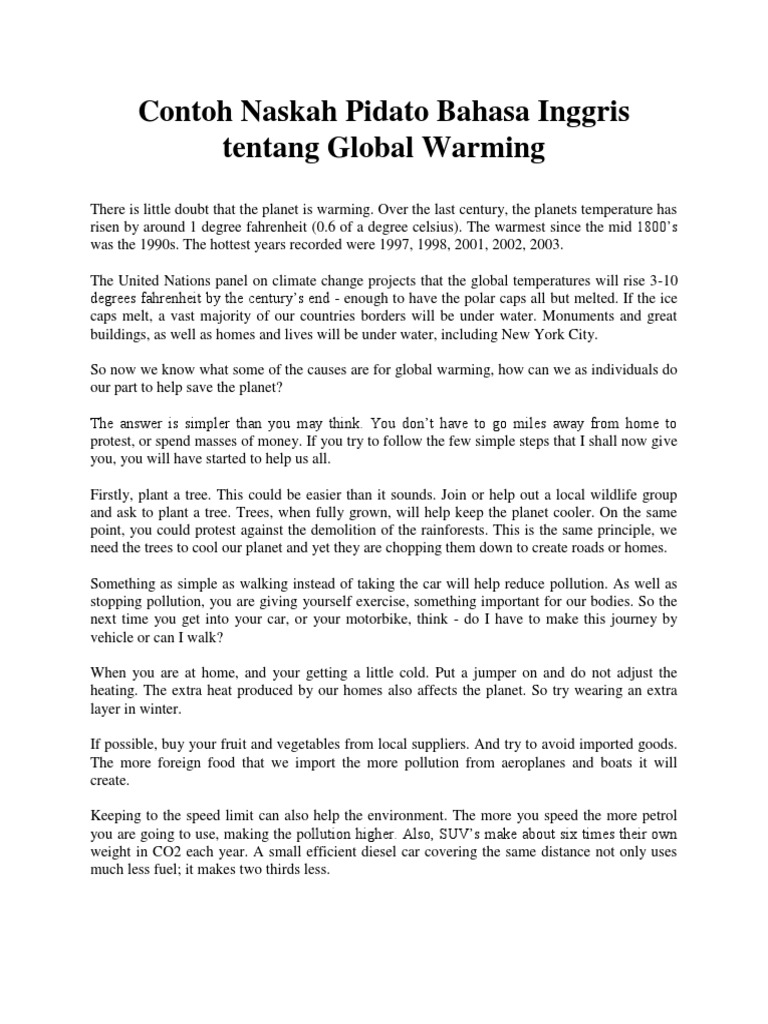 Teks Pidato Bahasa Indonesia Tentang Global Warming Berbagai Teks Penting