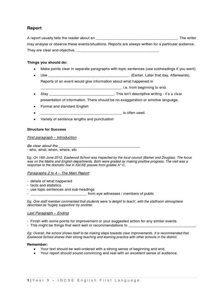 igcse 1st language report writing pdf paragraph english language