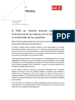 El PSOE de Tenerife Lamenta Llegar Al Día Internacional de Las Mujeres Con Un Retroceso Claro en La Libertades de Las Españolas