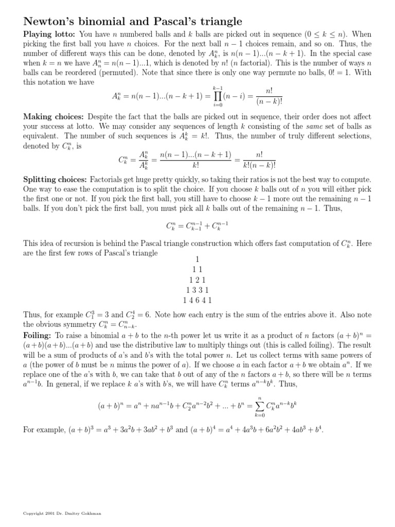 Binomial Theorem and Pascal's Triangle | PDF | Permutation | Abstract ...