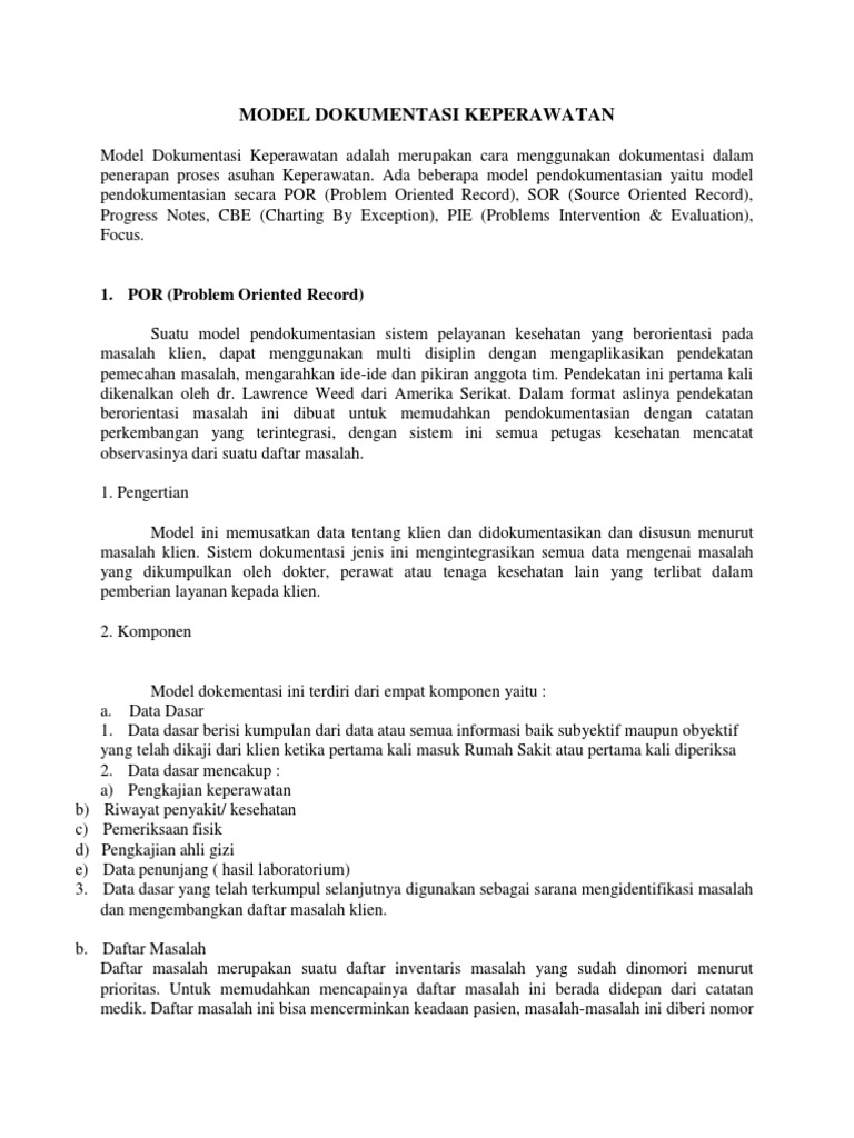 Model Dokumentasi Keperawatan