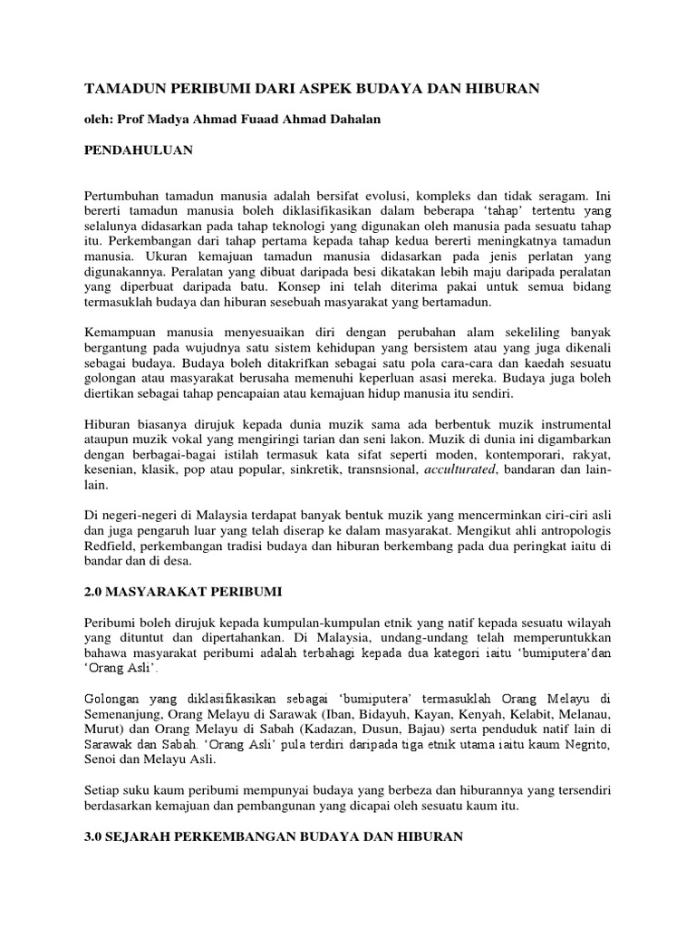 Tamadun Peribumi Dari Aspek Budaya Dan Hiburan