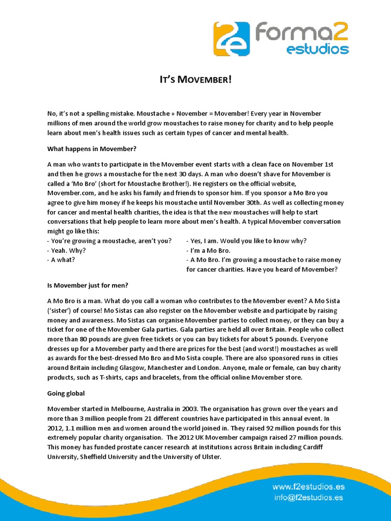 T S Ovember: What Happens in Movember? | PDF | Society | Charity