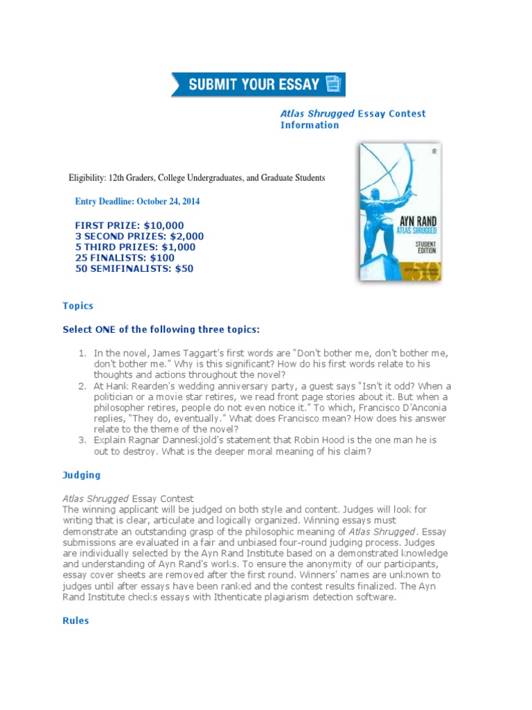 Atlas Shrugged Essay Contest | PDF | Essays