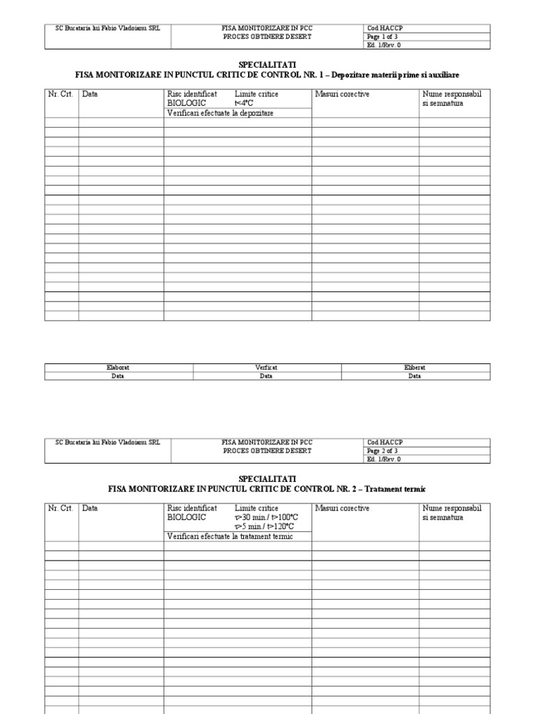 Fisa Monitorizare PCC Desert | PDF