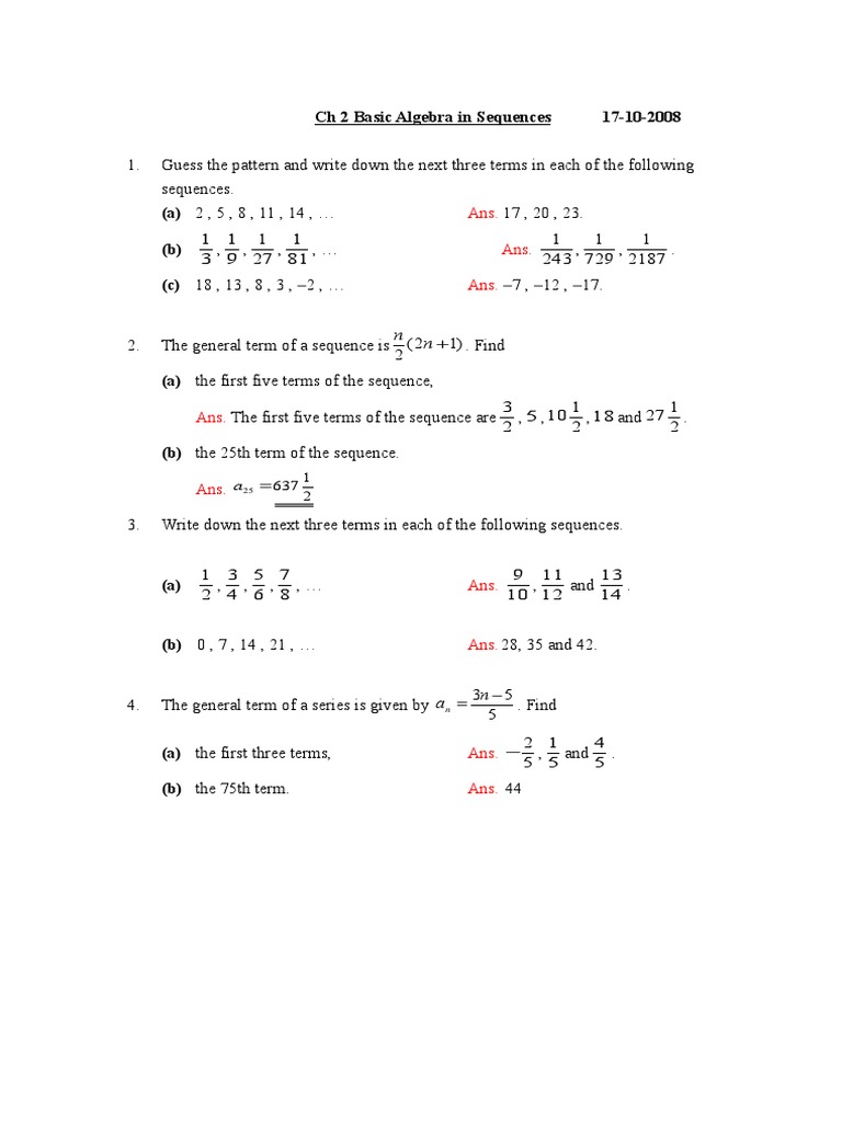 Basic Algebra: Sequences and Patterns | PDF | Art