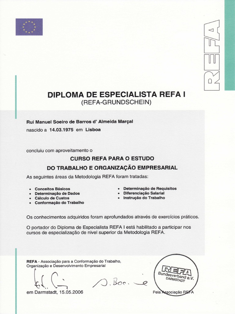 Diploma de Especialista REFA I | PDF