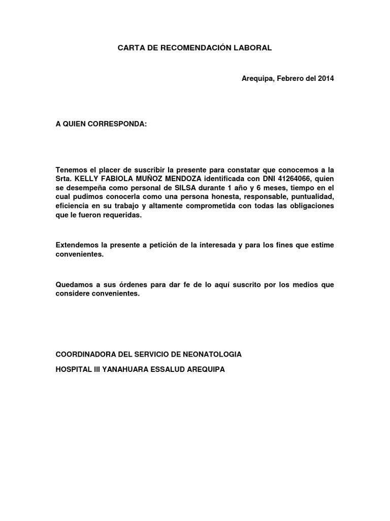 Carta de Recomendación Laboral | PDF