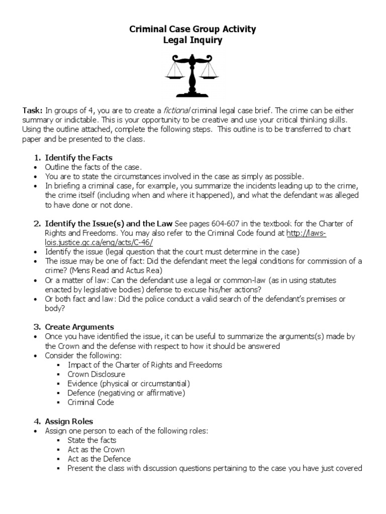Criminal Case Group Activity | Brief (Law) | Crime & Violence