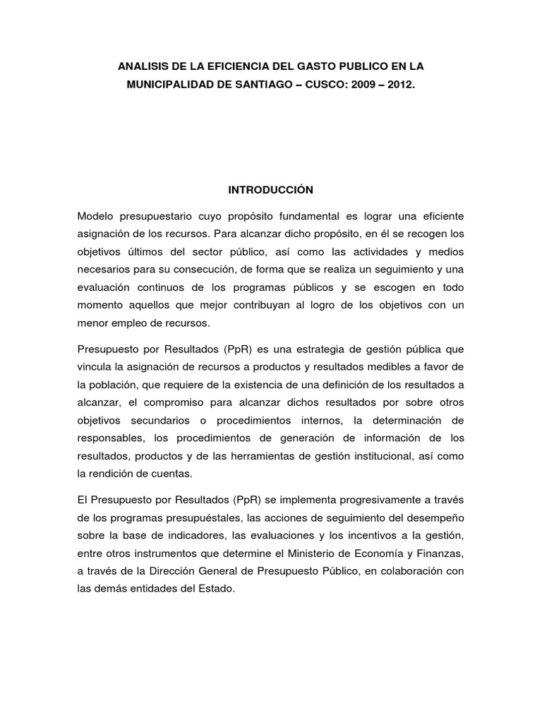 Analisis de La Eficiencia Del Gasto Publico en La Municipalidad de ...