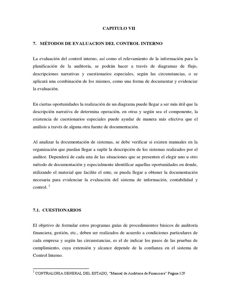 Métodos de Evaluación del Control Interno | PDF | Auditoría financiera ...