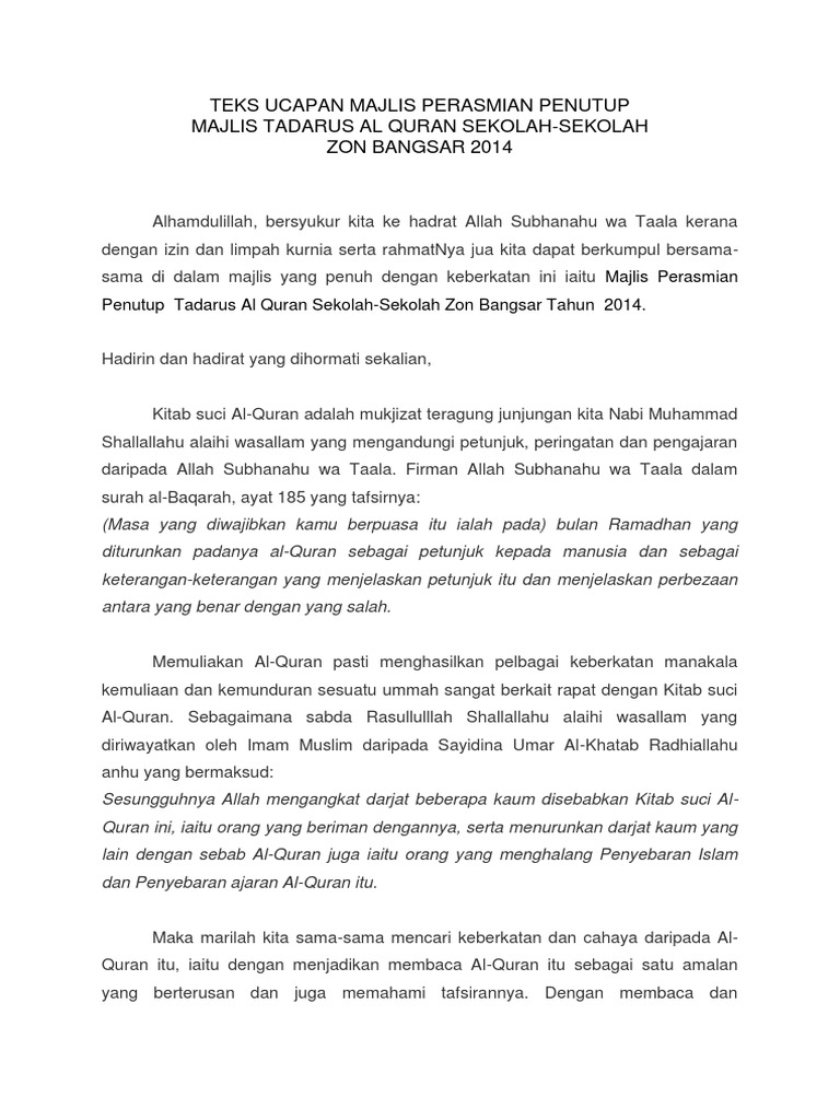 Teks Ucapan Majlis Perasmian Penutup Pdf
