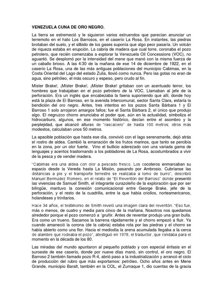 Venezuela Cuna de Oro Negro PDF Petróleo Venezuela