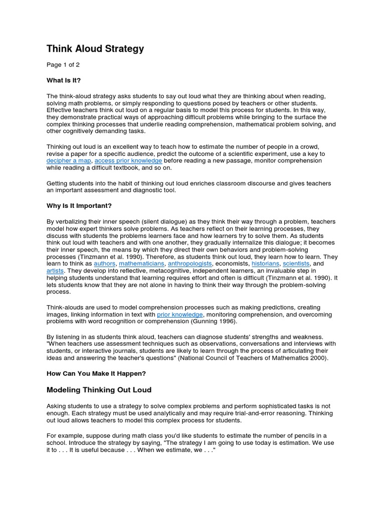 Think-Aloud Strategy for Learning | PDF | Reading Comprehension ...