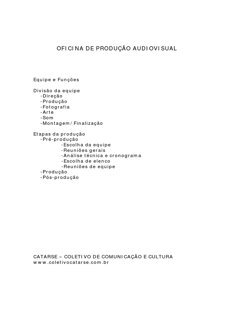 Apostila Etapas De Producao Audiovisual Pdf Roteiro Tempo