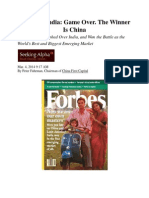 China vs. India: Game Over. The Winner Is China How China Triumphed Over India, and Won The Battle As The World's Best and Biggest Emerging Market Seeking Alpha, Peter Fuhrman, China First Capital