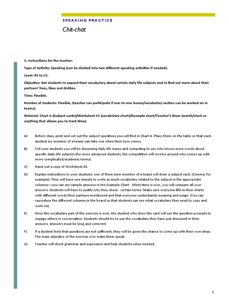 Chit Chat | PDF | Vocabulary | Clothing