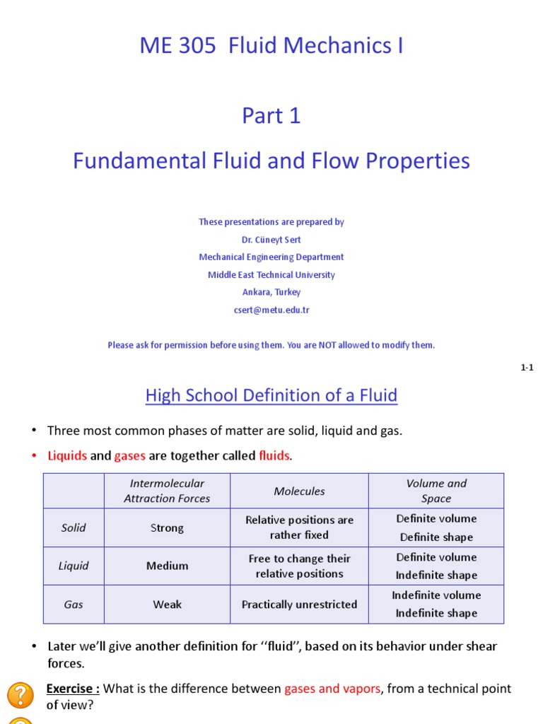 Me 305 Part 1 Fundamental Fluid And Flow Properties Pdf Viscosity