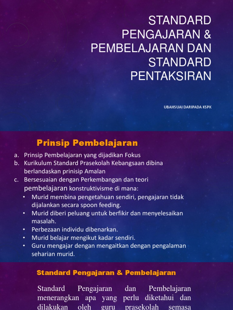 Standard Pengajaran Pembelajaran Dan Standard Pentaksiran Pdf