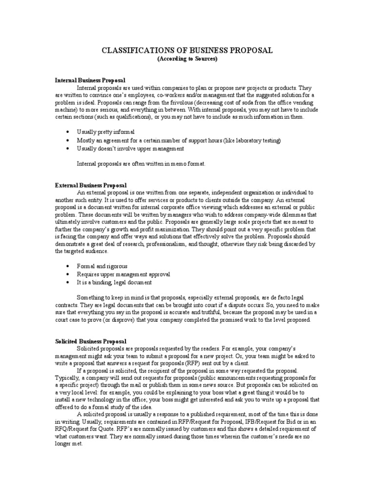 Classifications of Business Proposal  PDF  Business  Market Throughout Internal Business Proposal Template