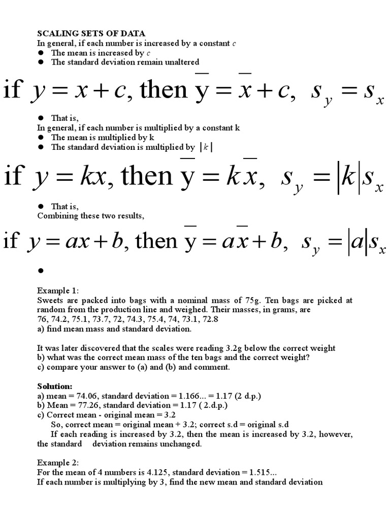 Scaling Sets of Data PDF Standard Deviation Mean
