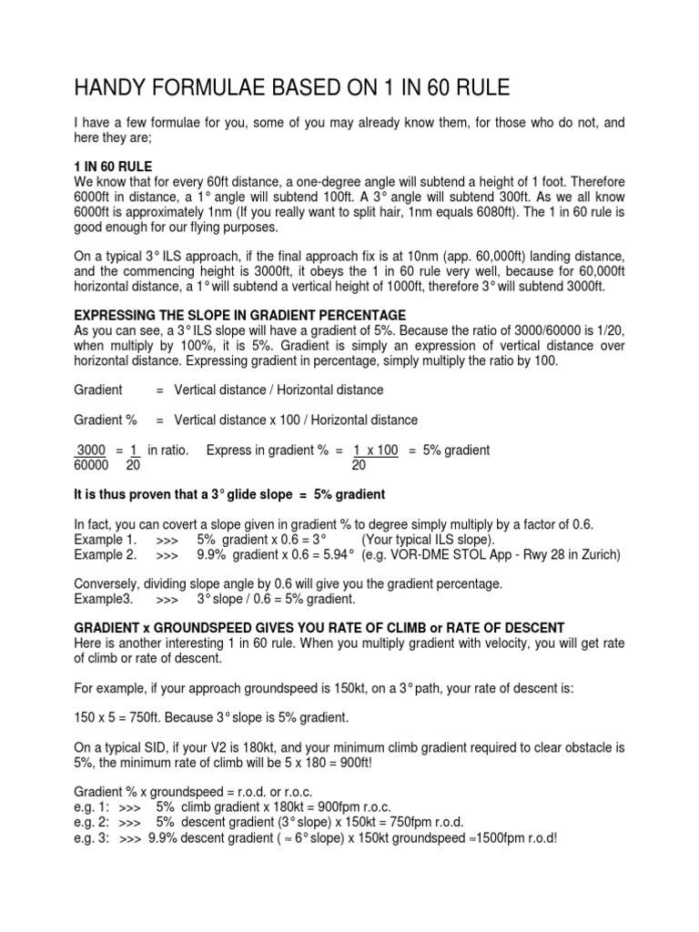 1 In 60 Rule Aviation Example
