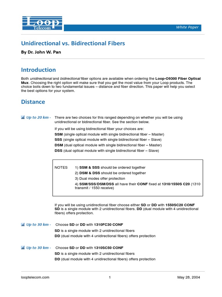 Unidirectional Vs Bidirectional Fibers PDF Wavelength Division