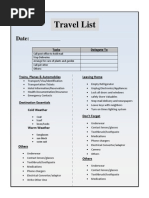 Travel List Template