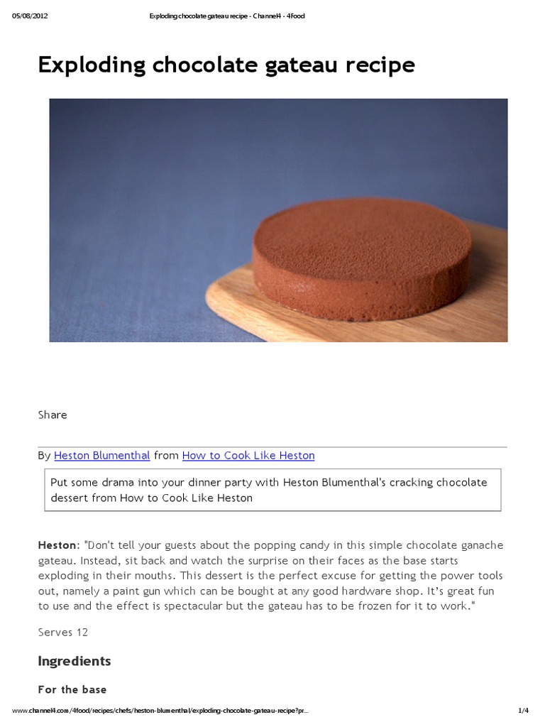 Exploding Chocolate Gateau Recipe | PDF | Cakes | Desserts