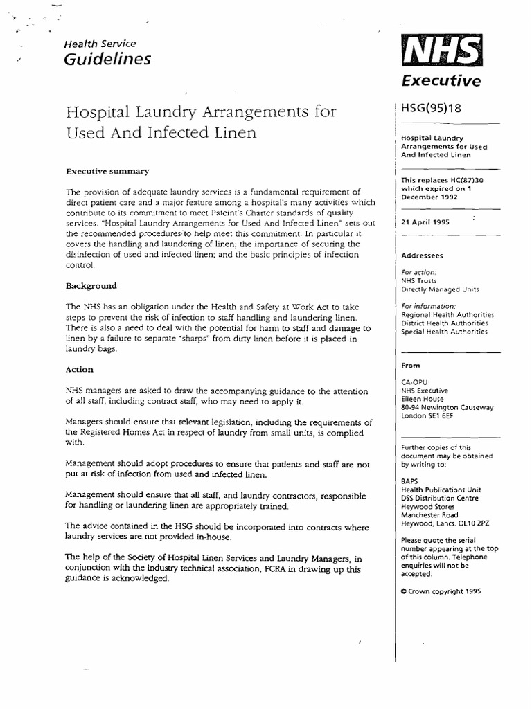Guidelines Hospital Laundry Arrangements Washing Machine National