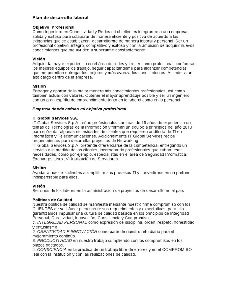 Plan de Desarrollo Laboral | PDF | Calidad (comercial) | Servidor