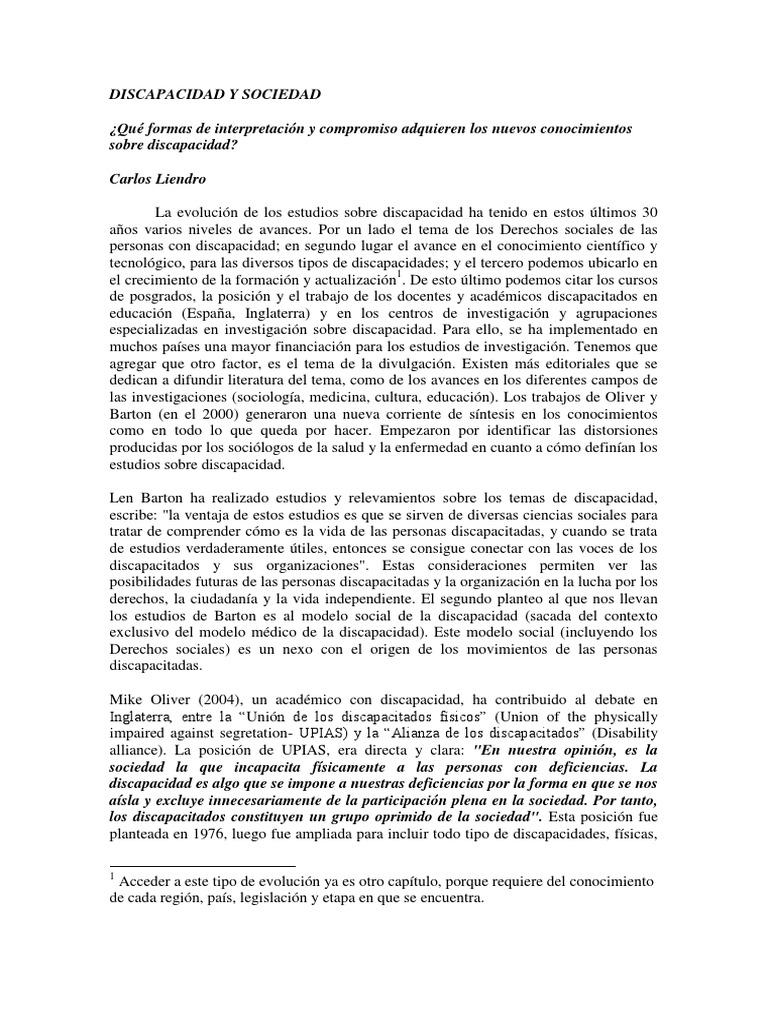 Avances en Discapacidad y Sociedad | PDF | Invalidez | Desigualdad social