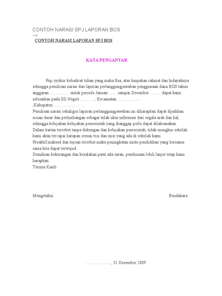 Contoh Narasi Spj Laporan Bos