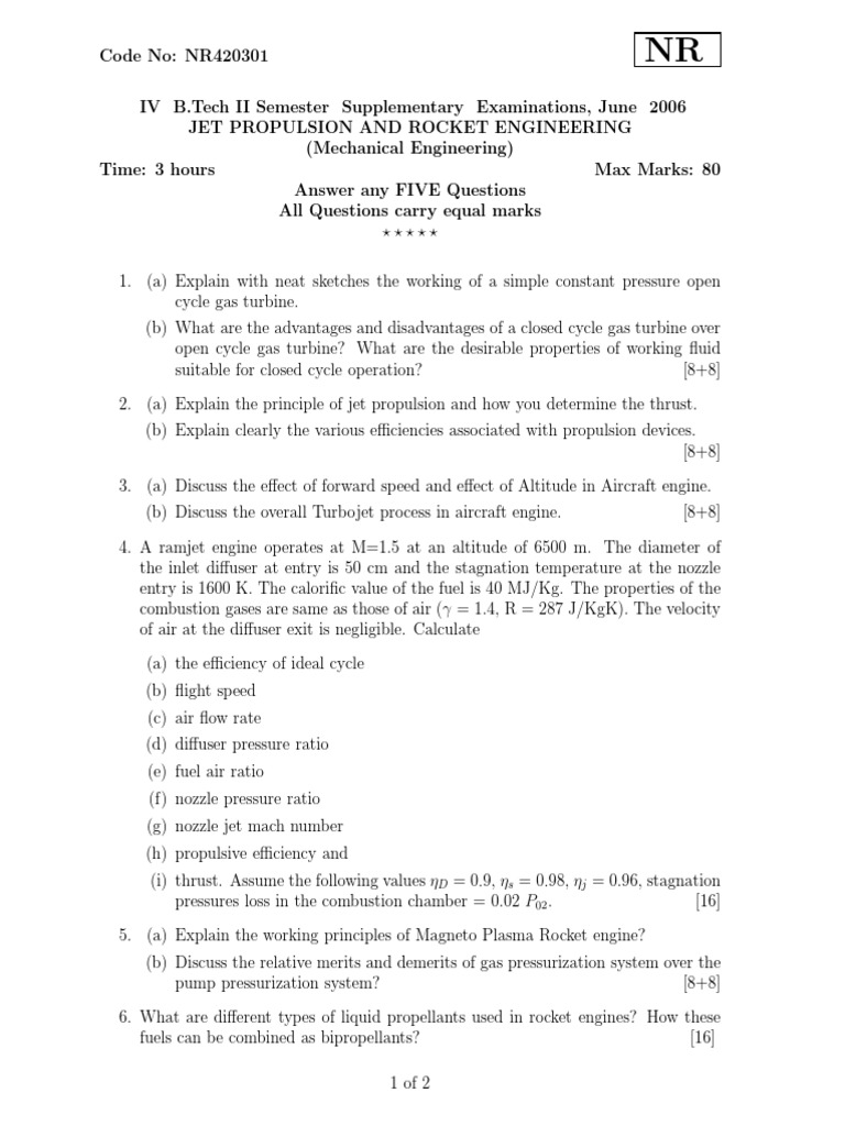 Jet Propulsion and Rocket Engineering Exam | PDF | Jet Engine | Rocket ...