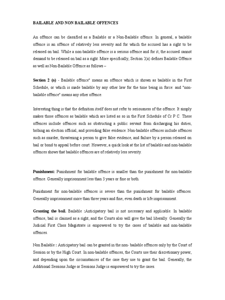 Bailable vs Non-Bailable Offences Explained | PDF
