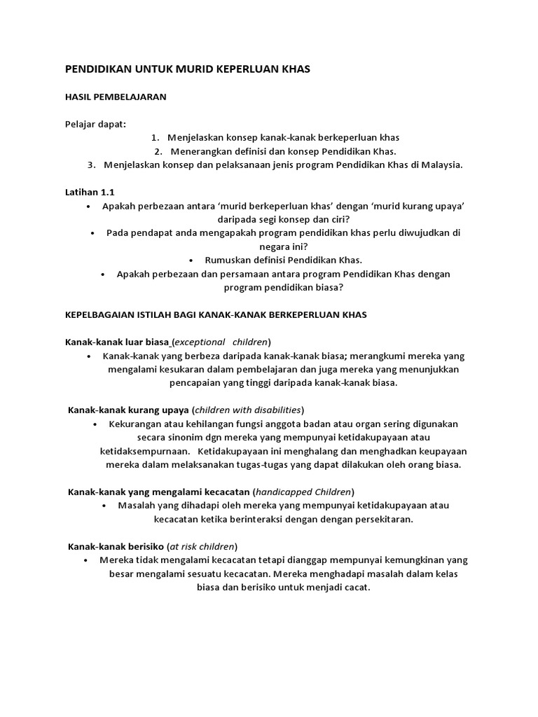 Pendidikan Untuk Murid Keperluan Khas Pdf