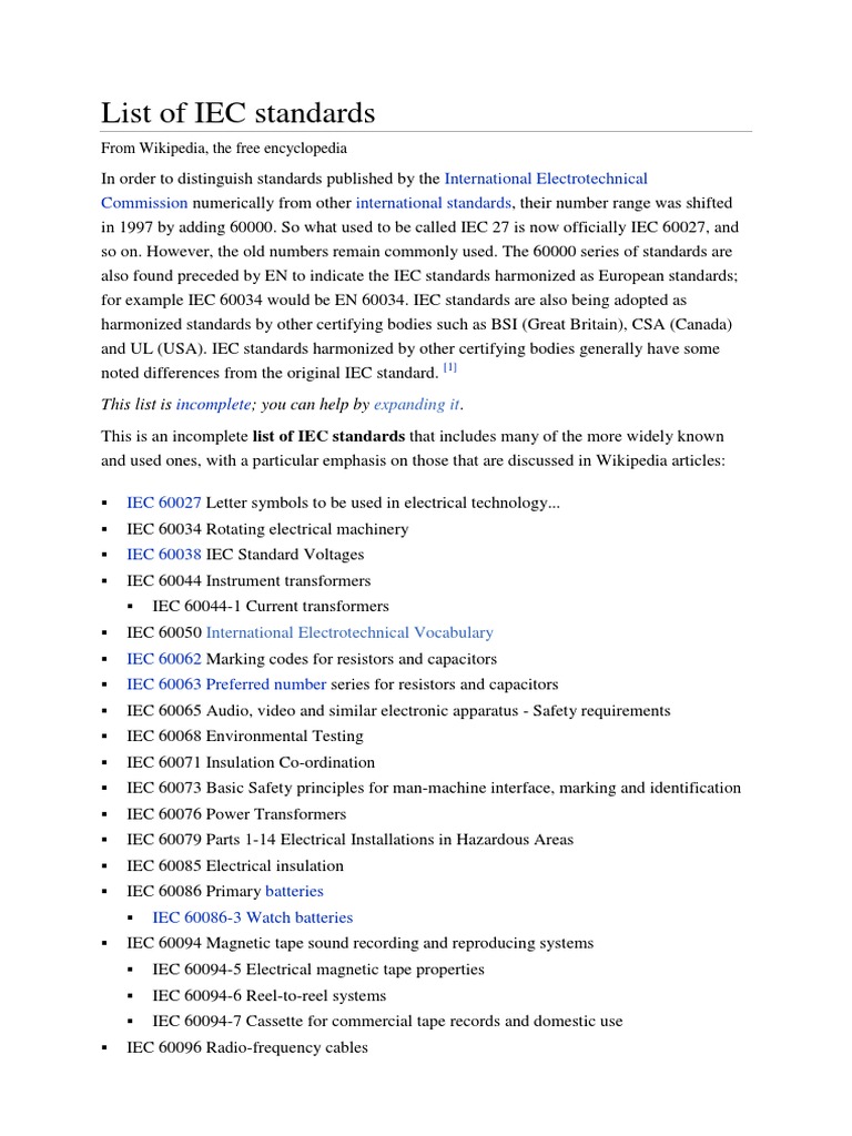 Template:List Of Iec Standards – PBSNB
