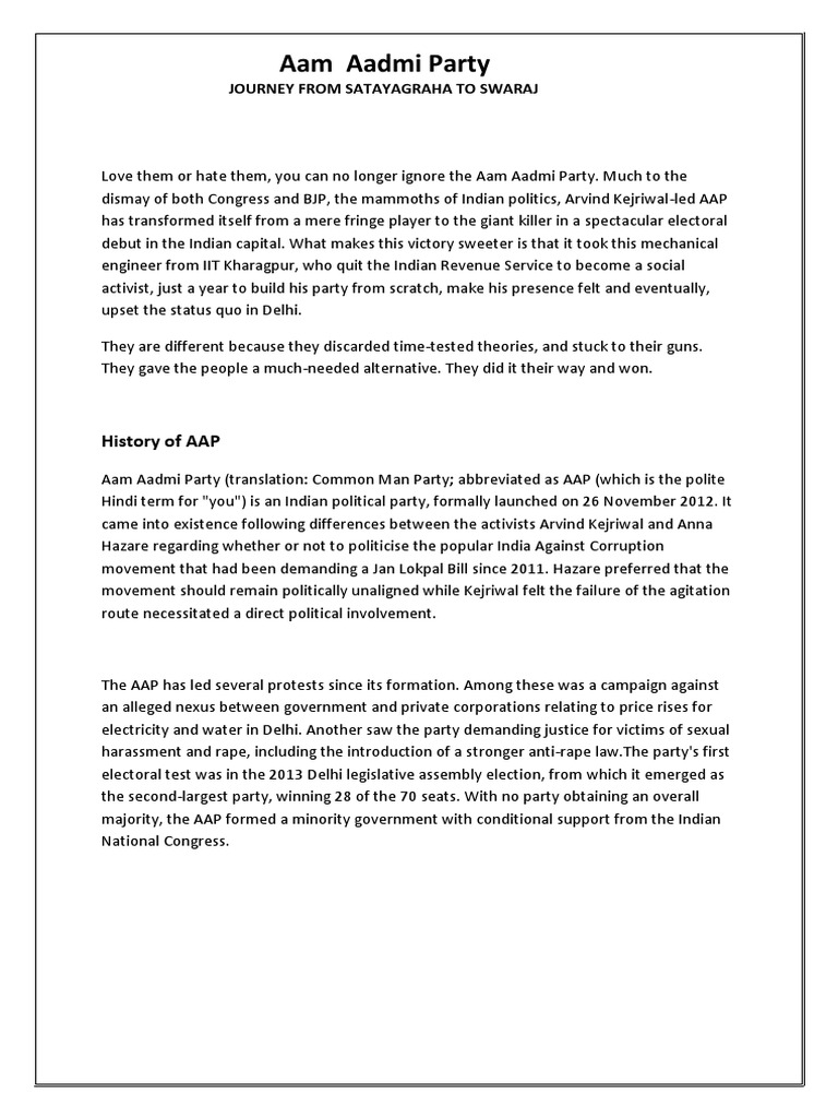 Aam Aadmi Party: History of AAP | PDF